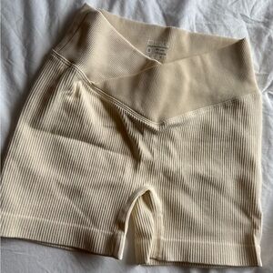 Stylish Cream Ribbed Bike Shorts
